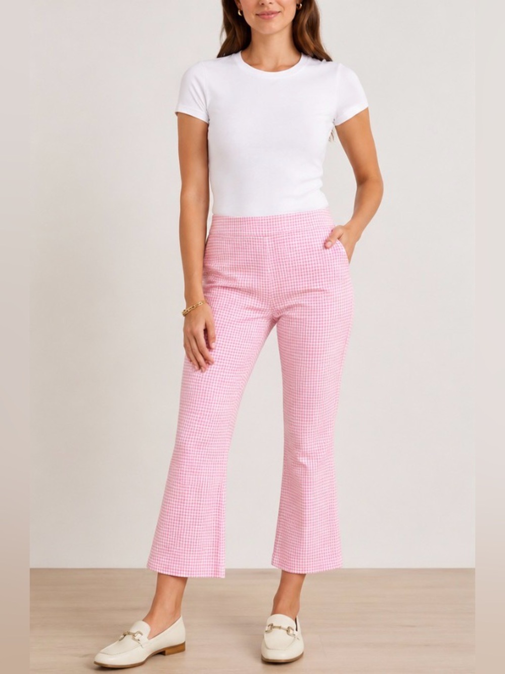 J.McLaughlin Ivy Pants Pink & White Cabana Gingham Stretch Crop Pants NWT Sz 10
